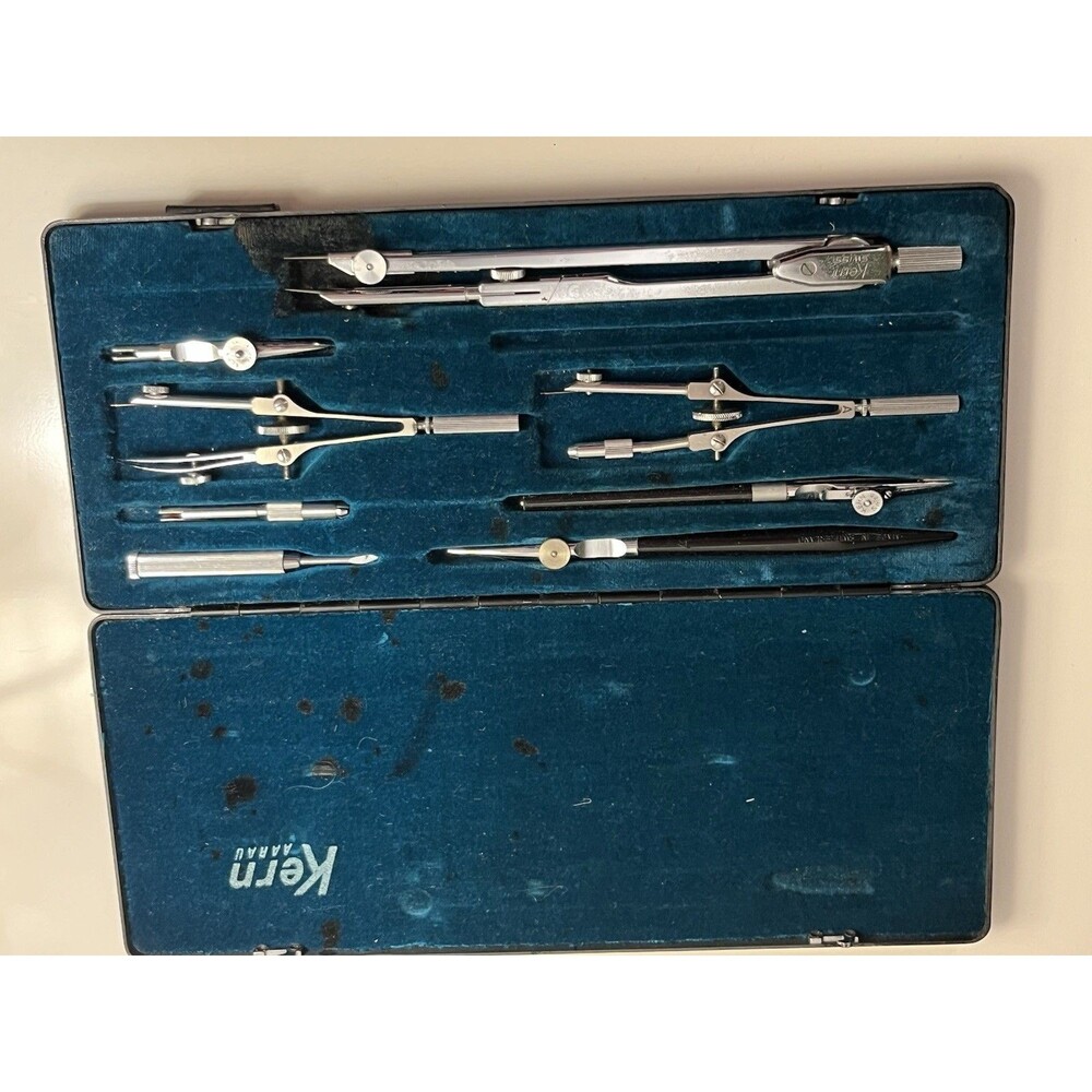 Vintage Kern Swiss Aarau Drafting Compass Engineering Tool Set Case Incomplete